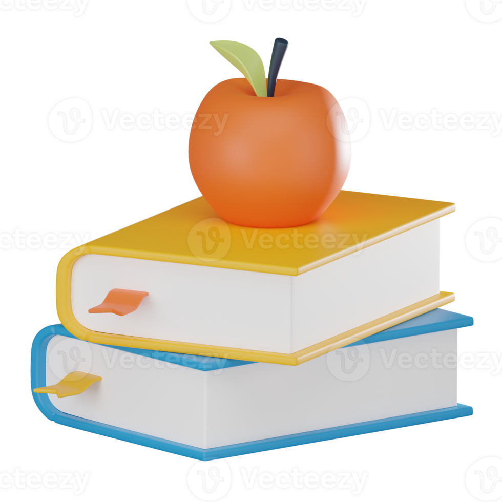 Education Concept with Books and Apple Icon. 3D Render png