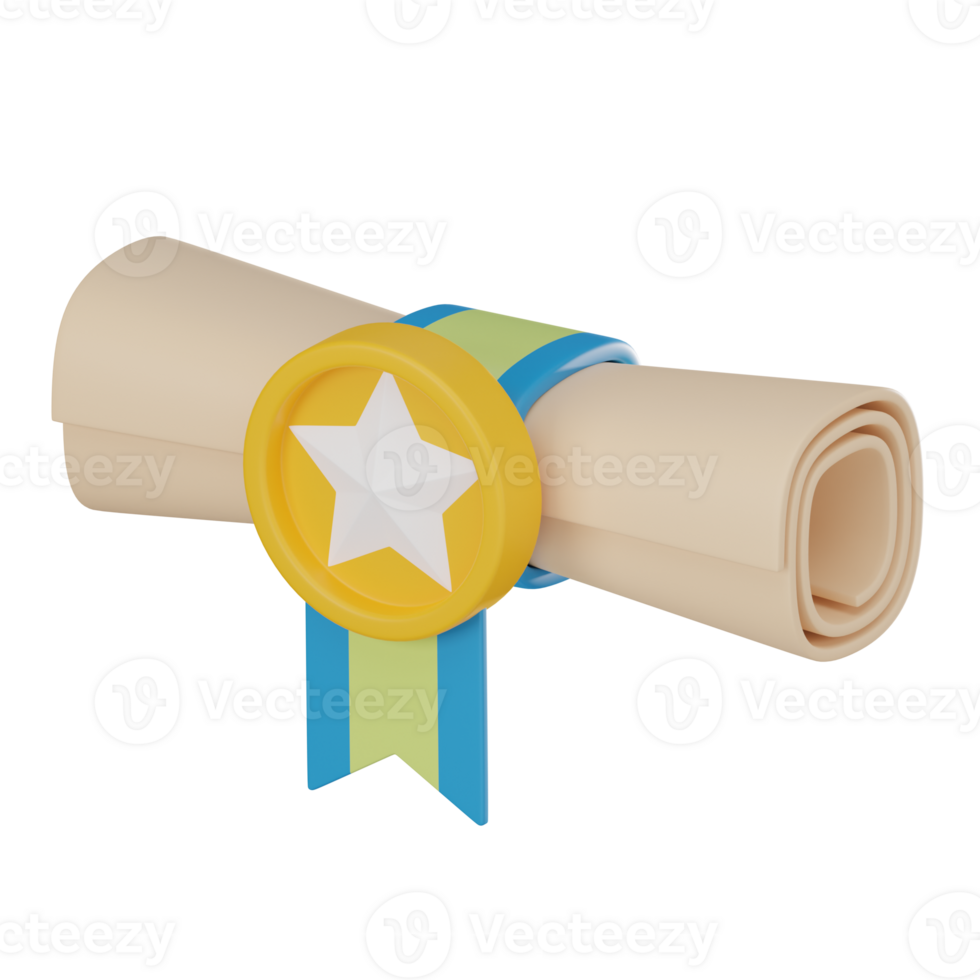 Diploma Icon for Academic Achievement. 3D render png