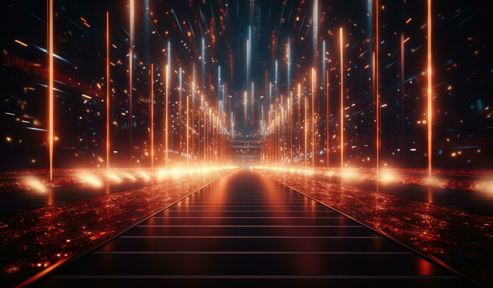 AI generated a red carpet leading to some red lights photo