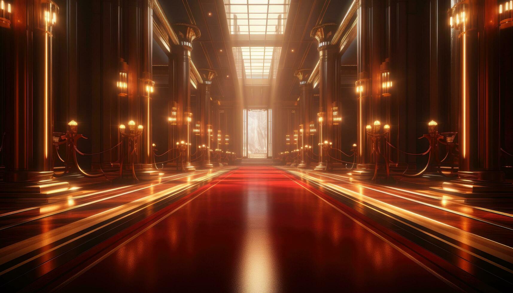 AI generated a red carpet leading to some red lights photo