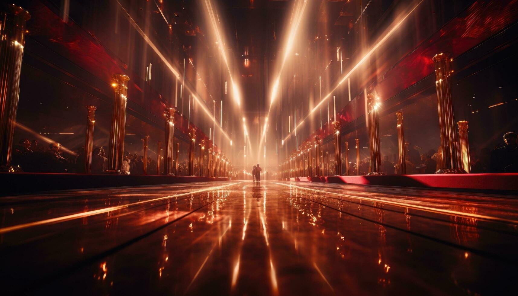 AI generated a red carpet leading to some red lights photo