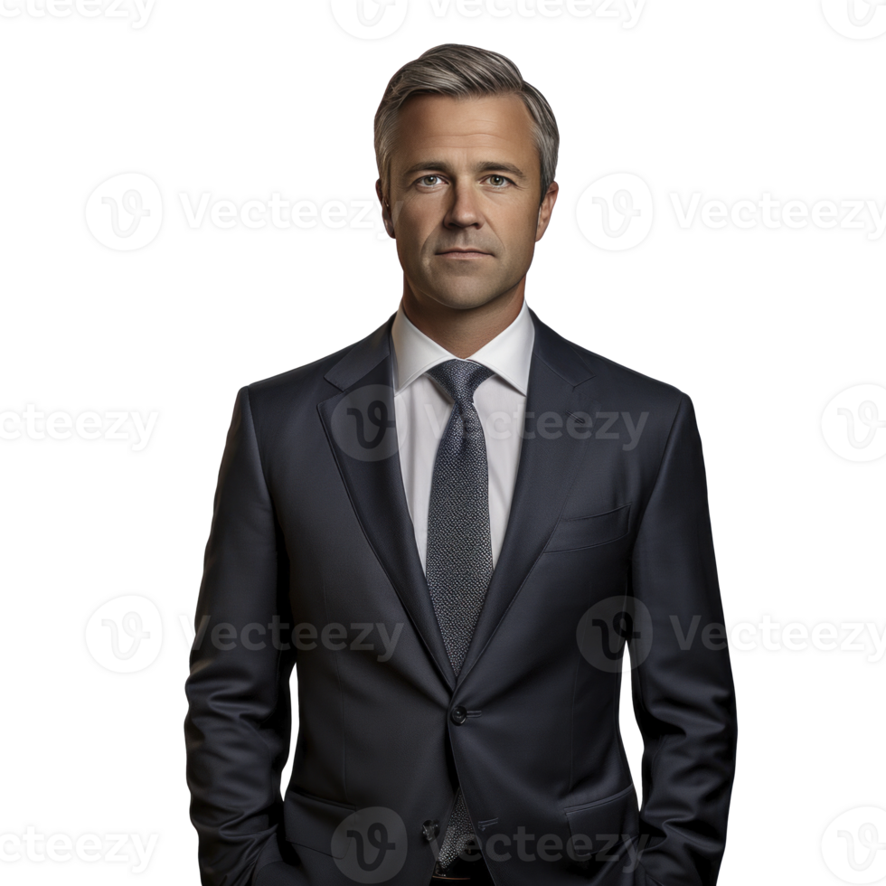 AI generated a male businessman in suit posing against isolated png