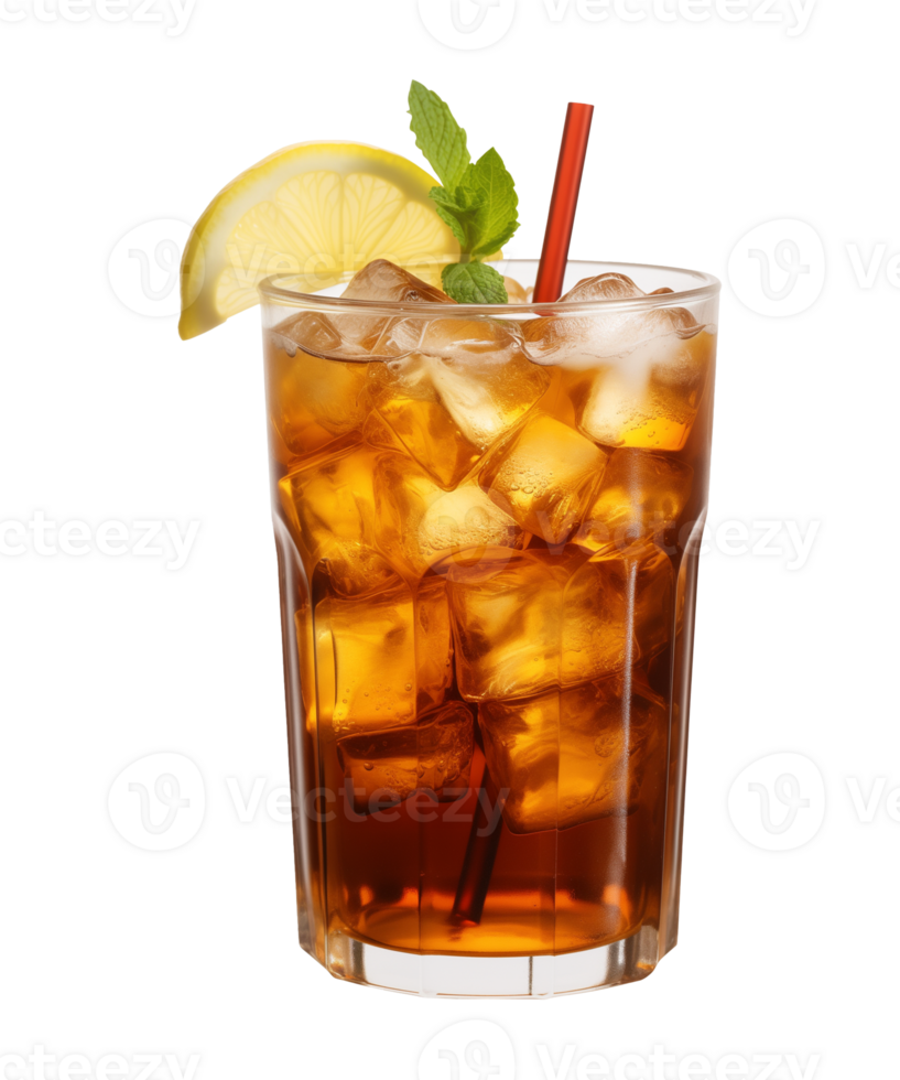 AI generated a glass of iced tea isolated on a transparent background, cut out, PNG