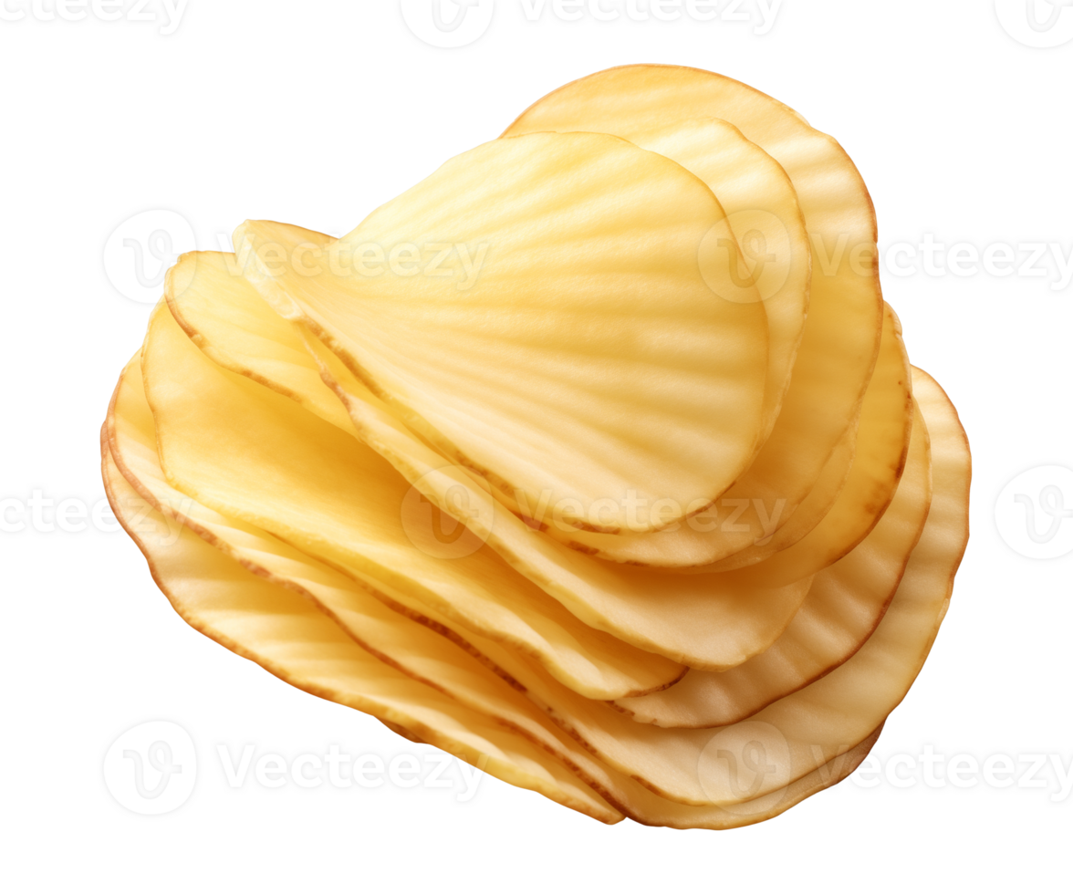 AI generated crispy potato chips isolated on a transparent background, cut out, PNG