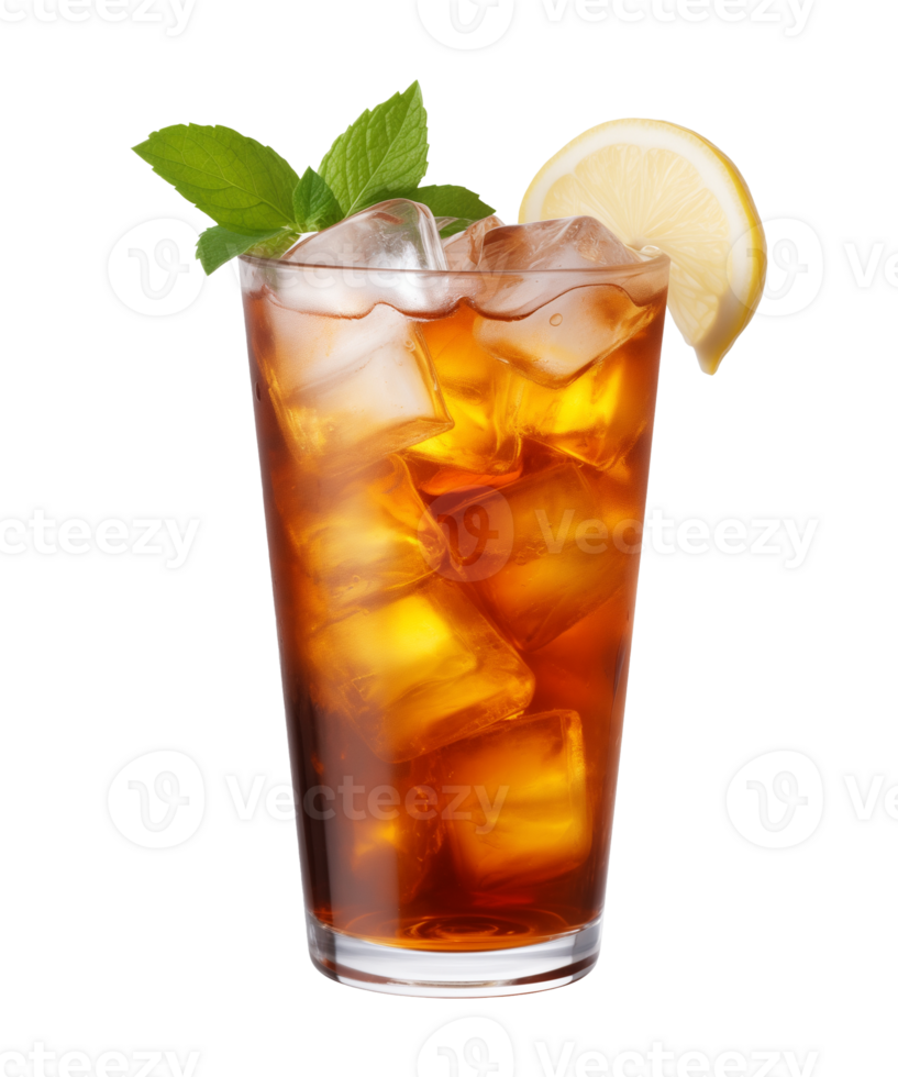 AI generated a glass of iced tea isolated on a transparent background, cut out, PNG