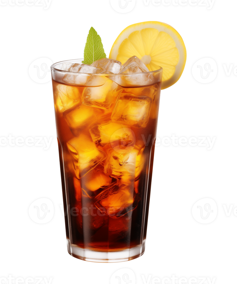 AI generated a glass of iced tea isolated on a transparent background, cut out, PNG