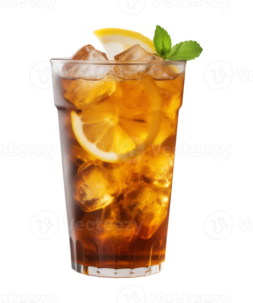 AI generated a glass of iced tea isolated on a transparent background, cut out, PNG