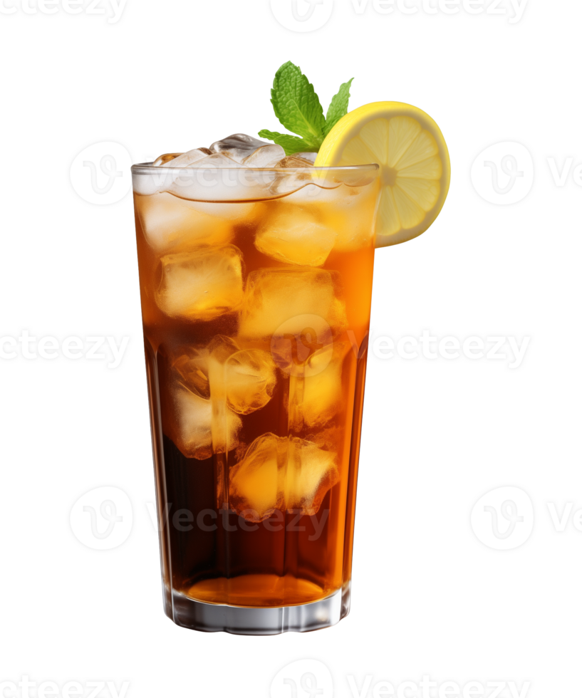 AI generated a glass of iced tea isolated on a transparent background, cut out, PNG