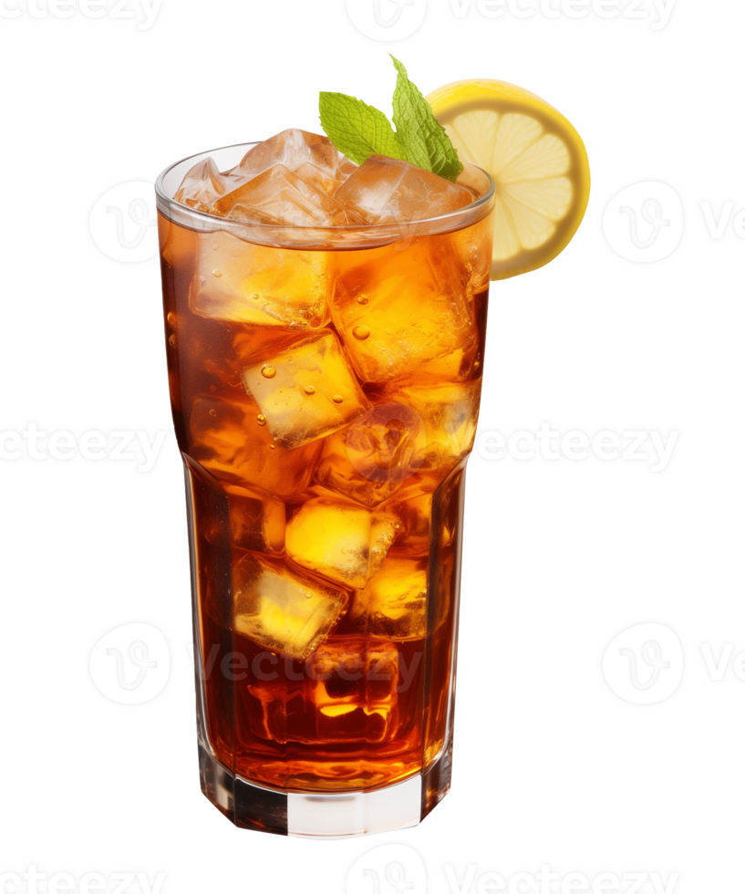 AI generated a glass of iced tea isolated on a transparent background, cut out, PNG