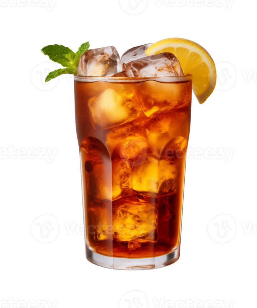 AI generated a glass of iced tea isolated on a transparent background, cut out, PNG