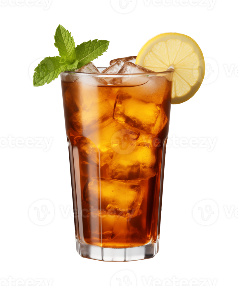 AI generated a glass of iced tea isolated on a transparent background, cut out, PNG