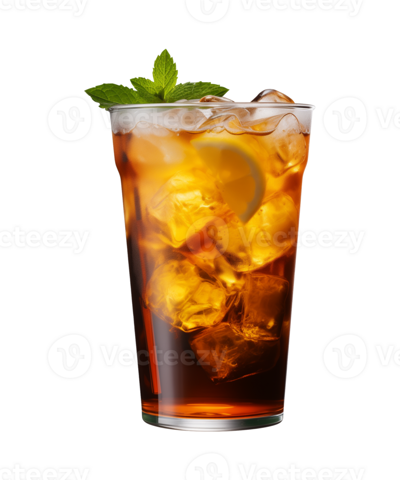 AI generated a glass of iced tea isolated on a transparent background, cut out, PNG