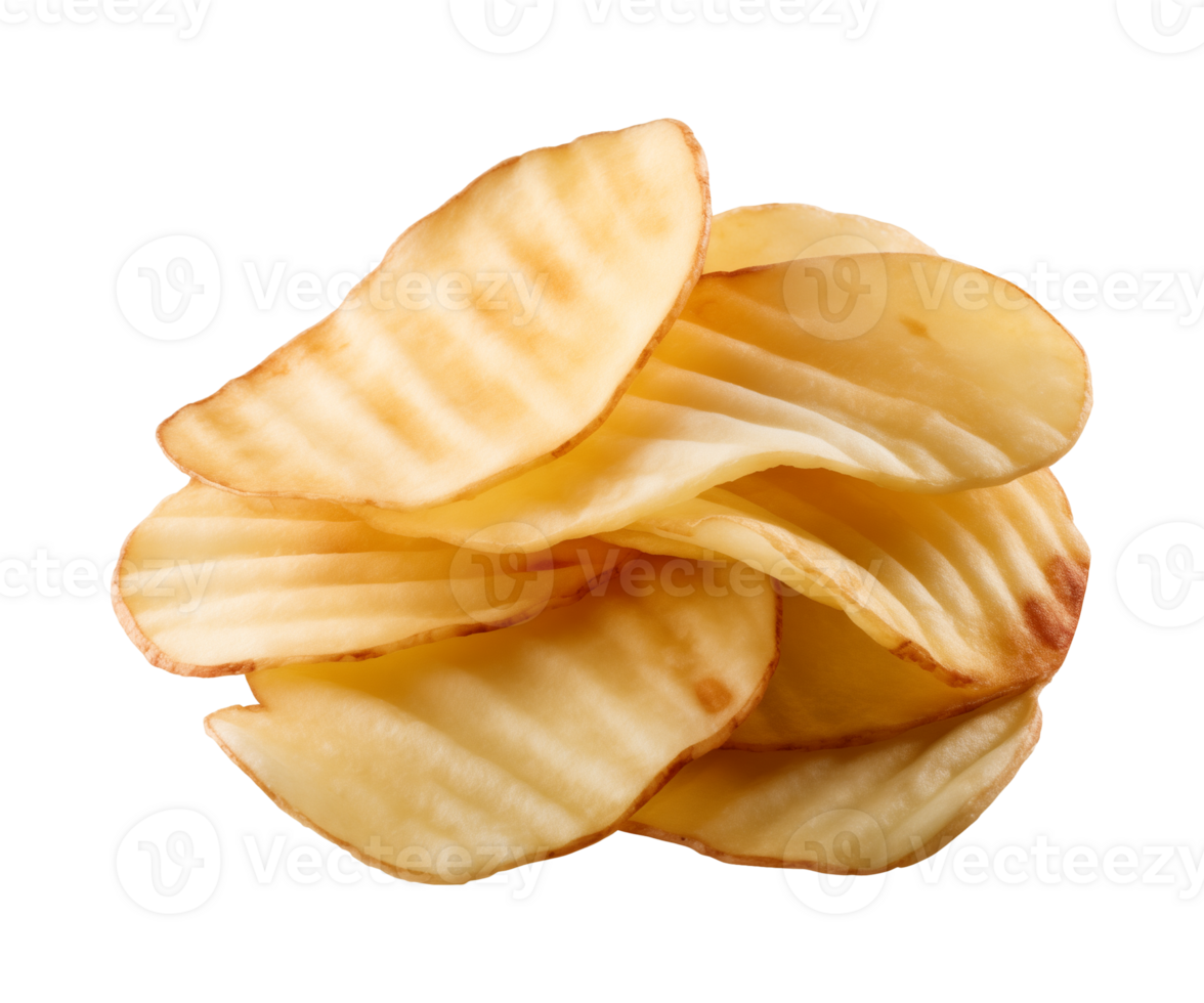 AI generated crispy potato chips isolated on a transparent background, cut out, PNG