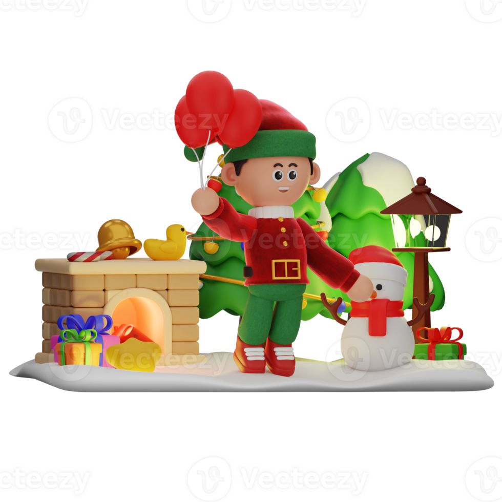 3d boy character christmas Holding Balloons pose png