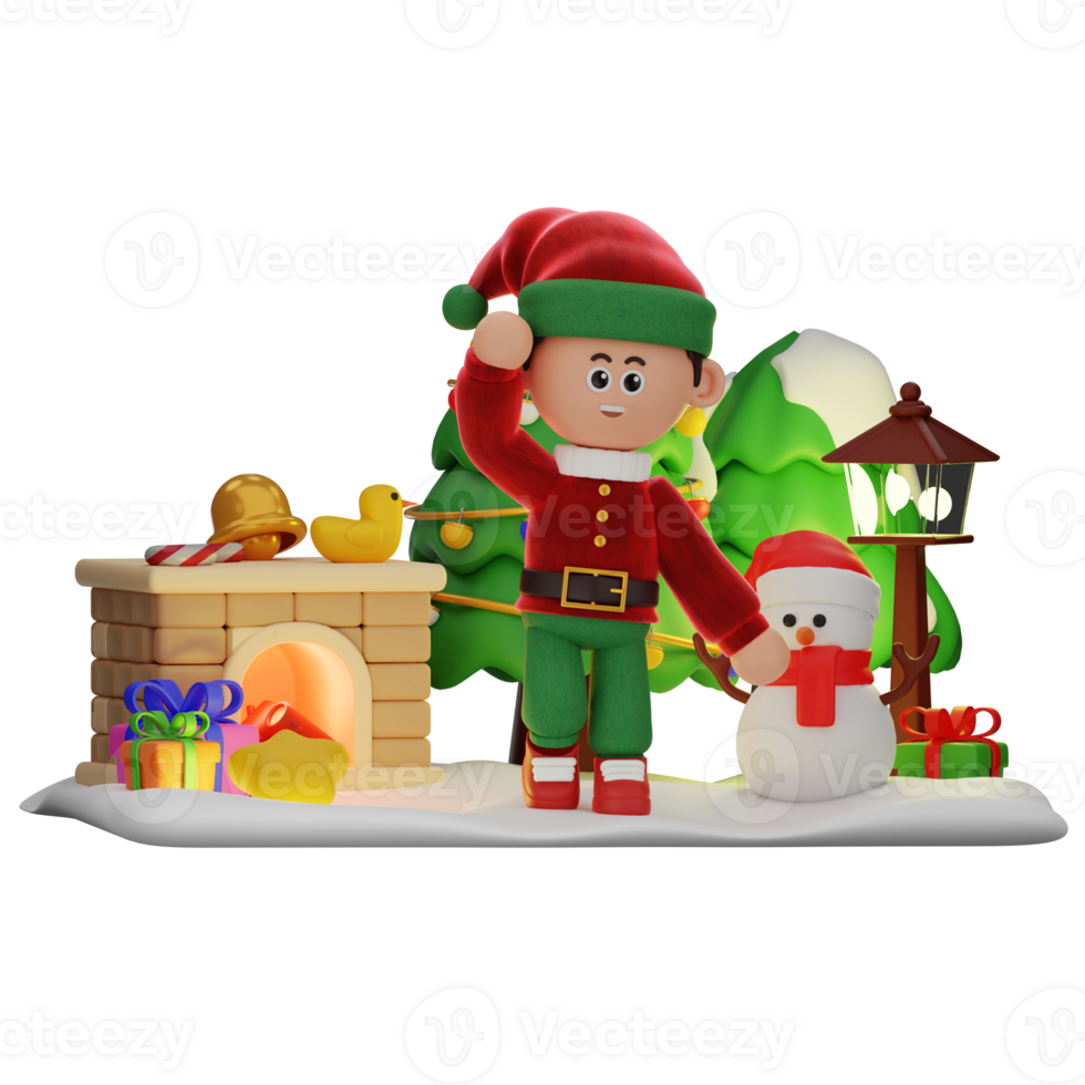 3d boy character christmas Greeting pose png