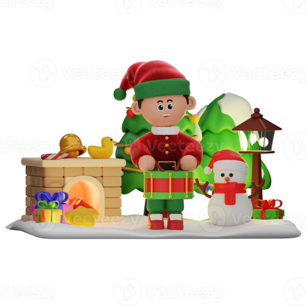 3d boy character christmas Playing Drum pose png