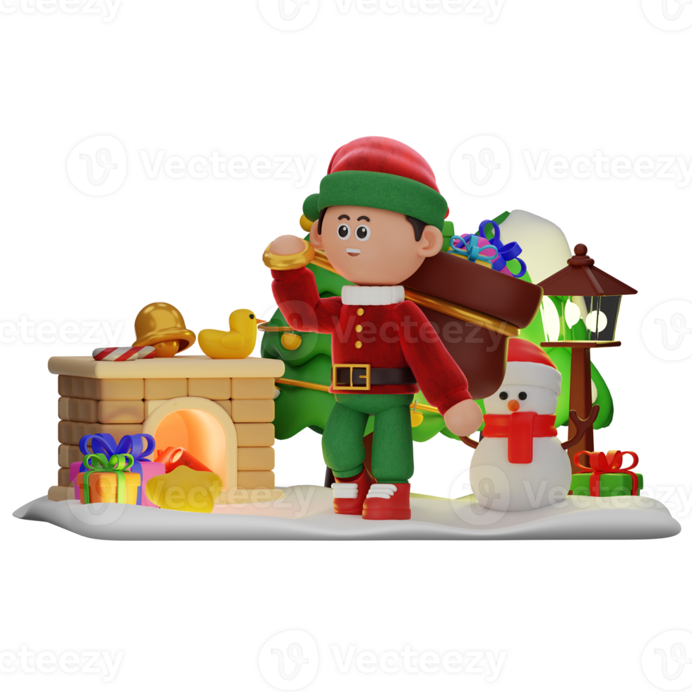 3d boy character christmas With A Sack Of Gifs pose png