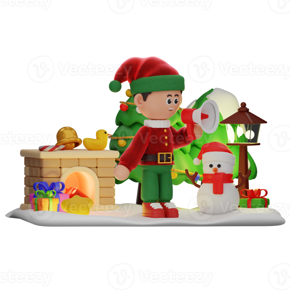 3d boy character christmas Speaking On A Megaphone pose png