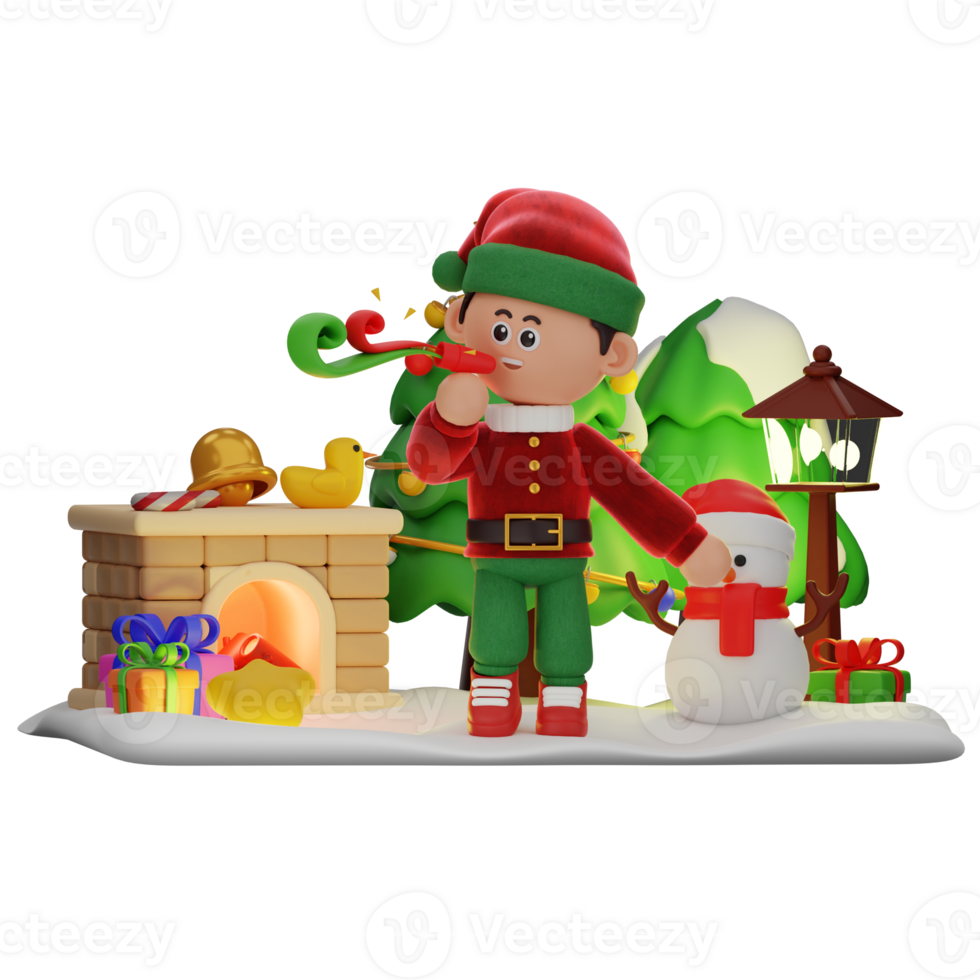 3d boy character christmas Blowing Party Blowout pose png