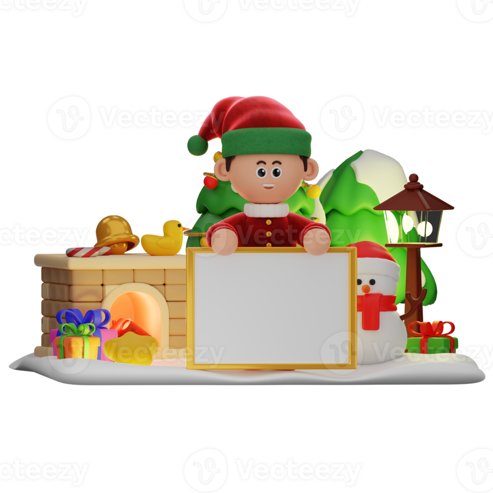 3d boy character christmas Standing Behind Whiteboard pose png