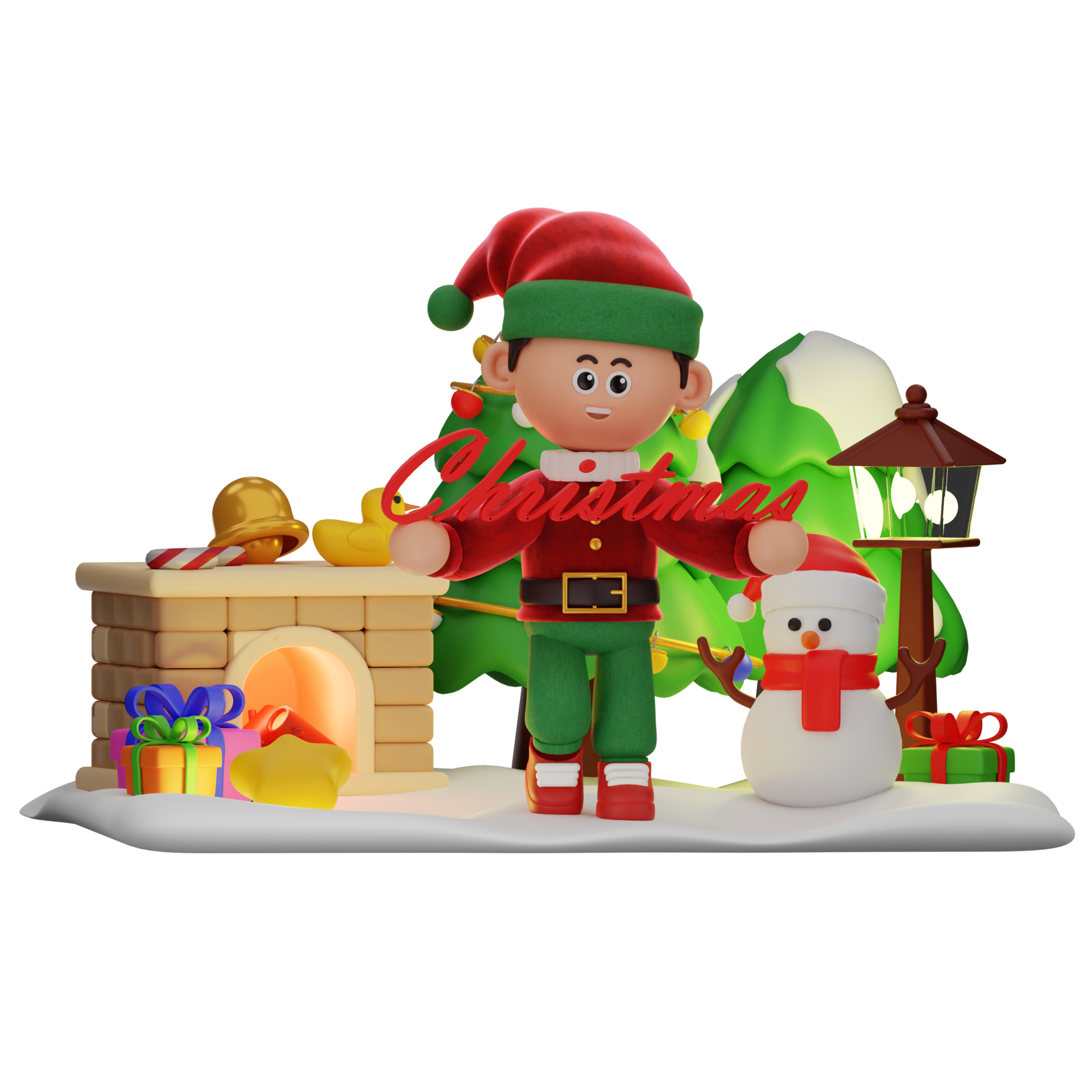 3d boy character christmas Holding Big Christmas Text pose 35545031 PNG