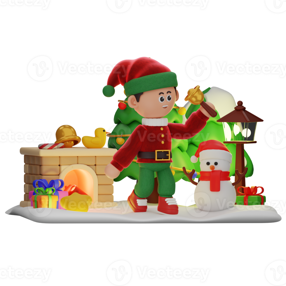 3d boy character christmas Having Golden Bell pose png