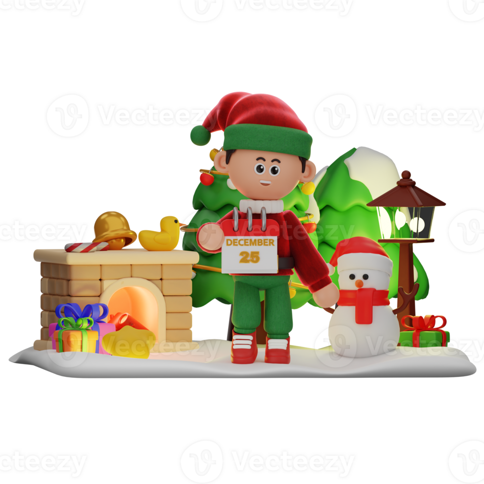 3d boy character christmas Showing Calender pose png