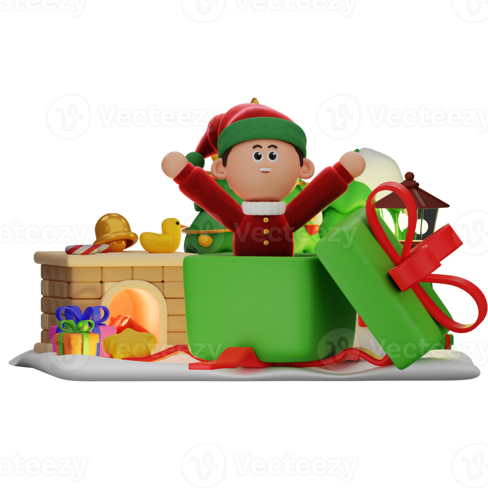 3d boy character christmas Out Of The Gift pose png