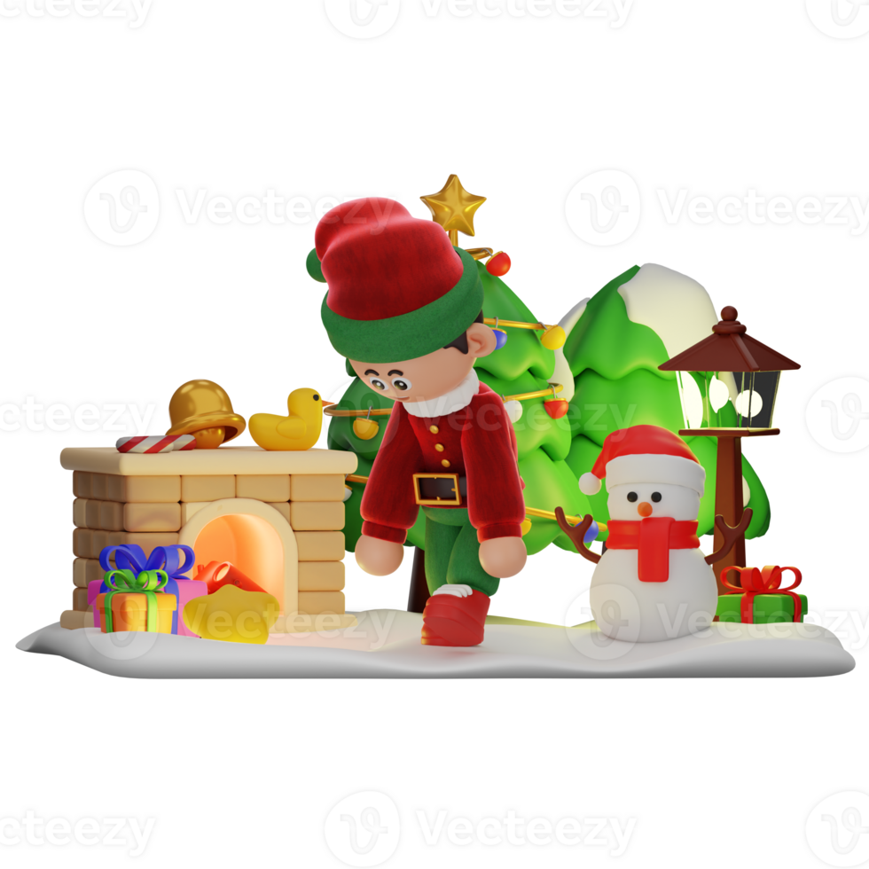 3d boy character christmas Tired Walk pose png