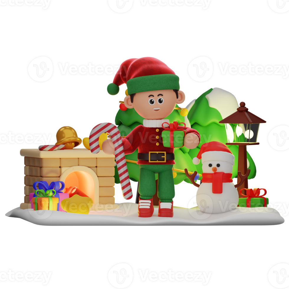 3d boy character christmas Holding Candy and Gifts pose png