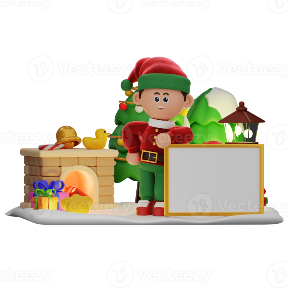 3d boy character christmas Standing Near Whiteboard pose png