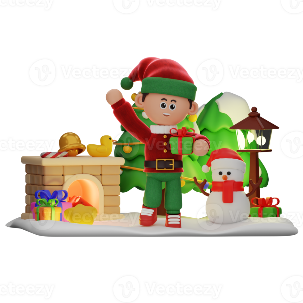 3d boy character christmas Holding Gift pose png