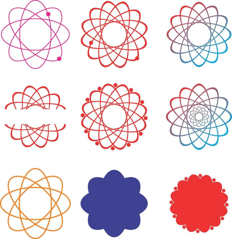Set of atom, geometric shapes and Starburst Sale Stickers vector
