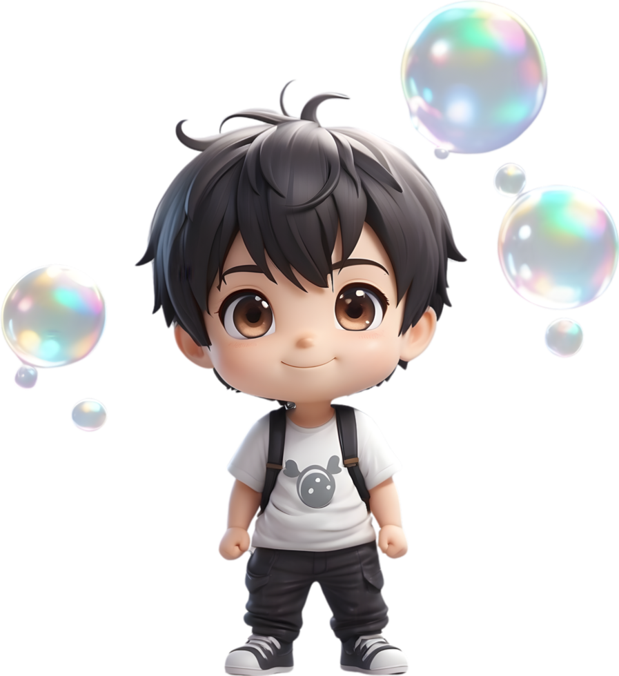 AI generated an anime boy with bubbles png