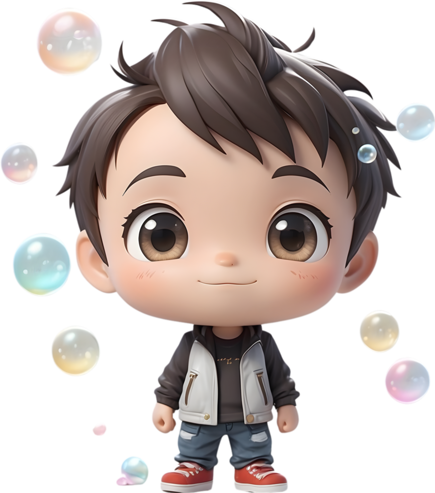 AI generated an anime boy with bubbles png