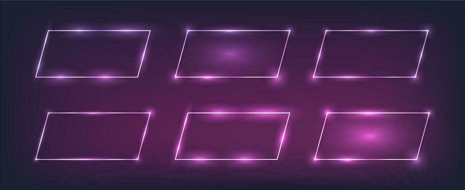 Set of six neon frames with shining effects vector