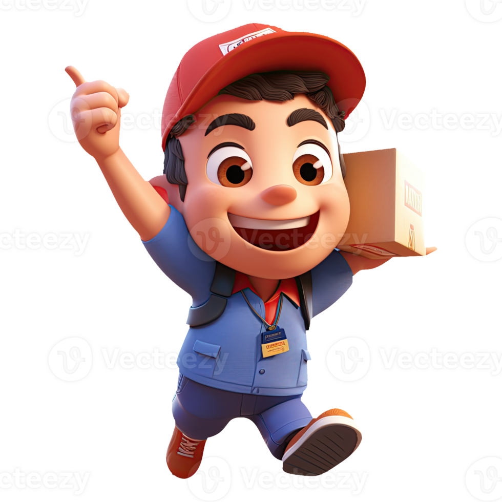 AI generated 3D cartoon happy delivery man character png