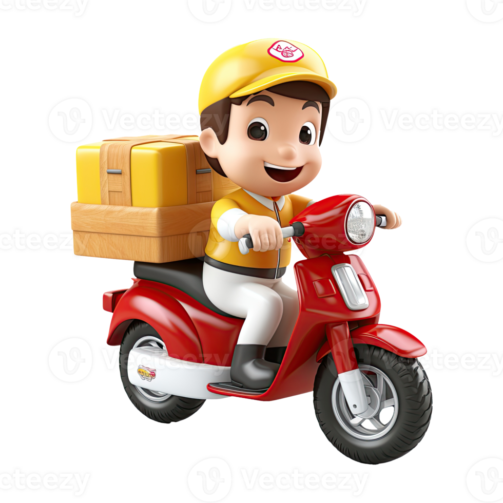 AI generated 3D cartoon happy delivery man character png
