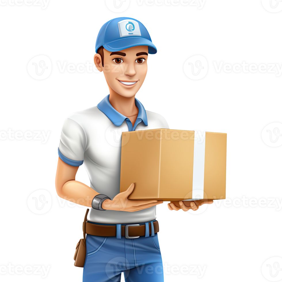 AI generated 3D cartoon happy delivery man character png