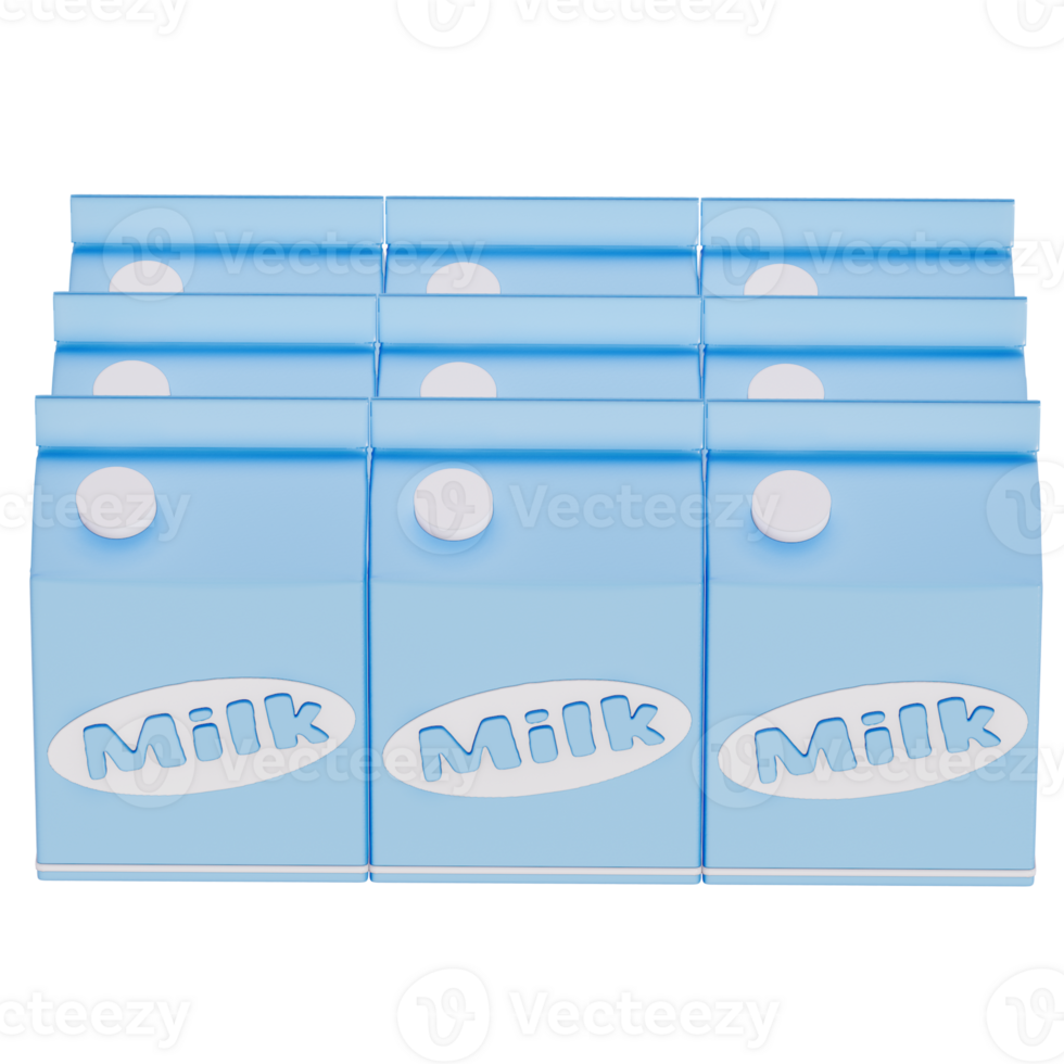 Groceries theme 3D milk product, Fresh Milk cartons pack on a transparent background, 3D rendering png