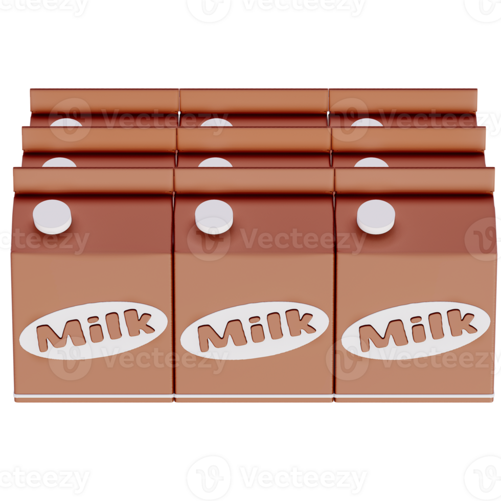 Groceries theme 3D milk product, Chocolate Milk cartons pack on a transparent background, 3D rendering png