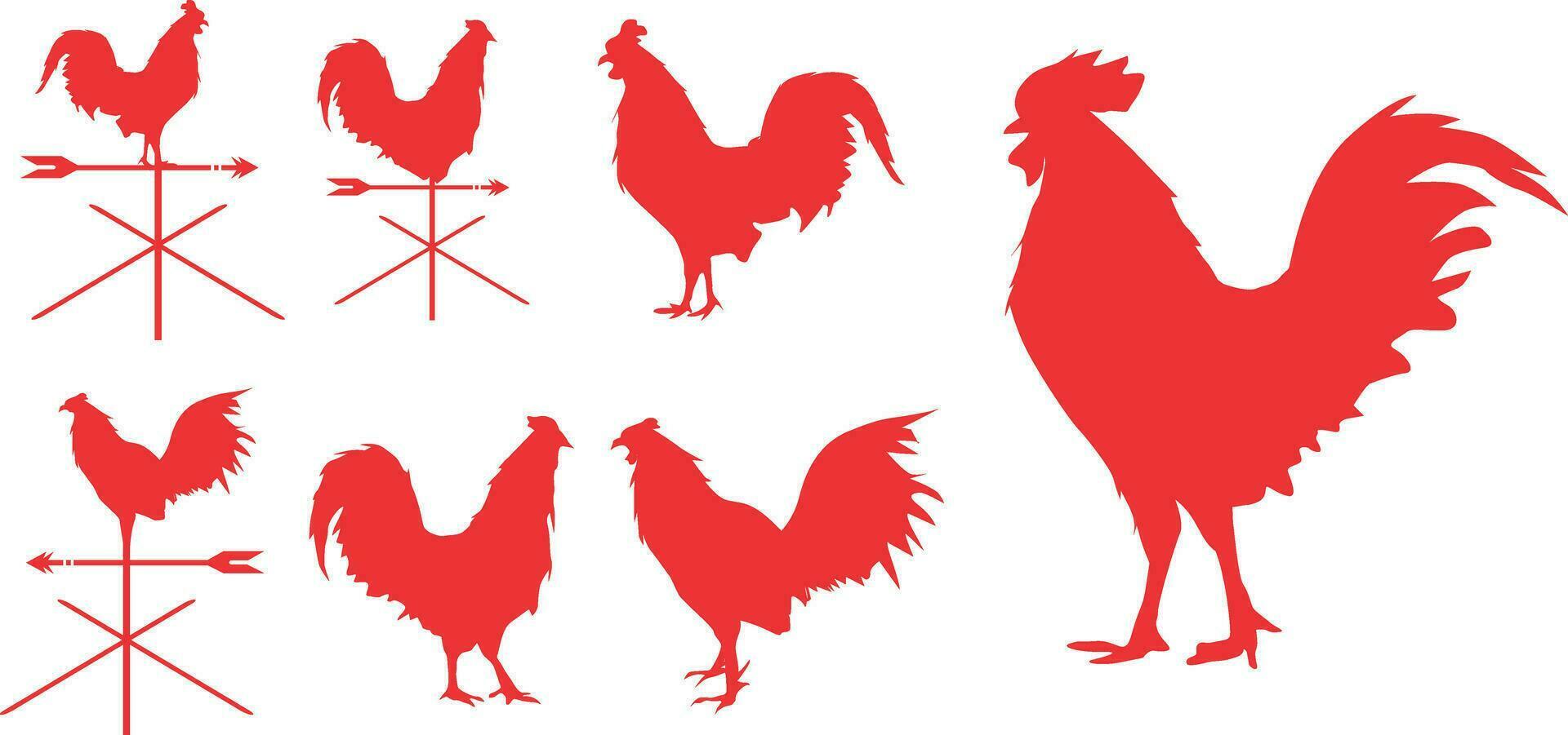 conjunto de gallo pollo silueta vector