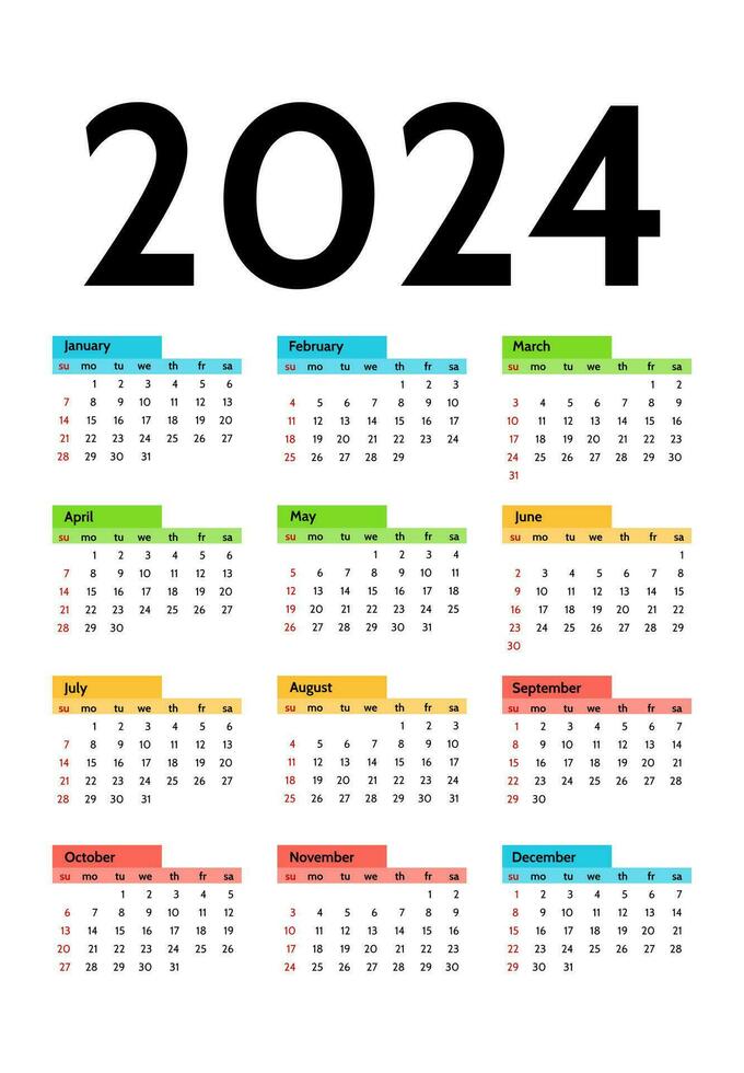 calendario para 2024 aislado en un blanco antecedentes vector