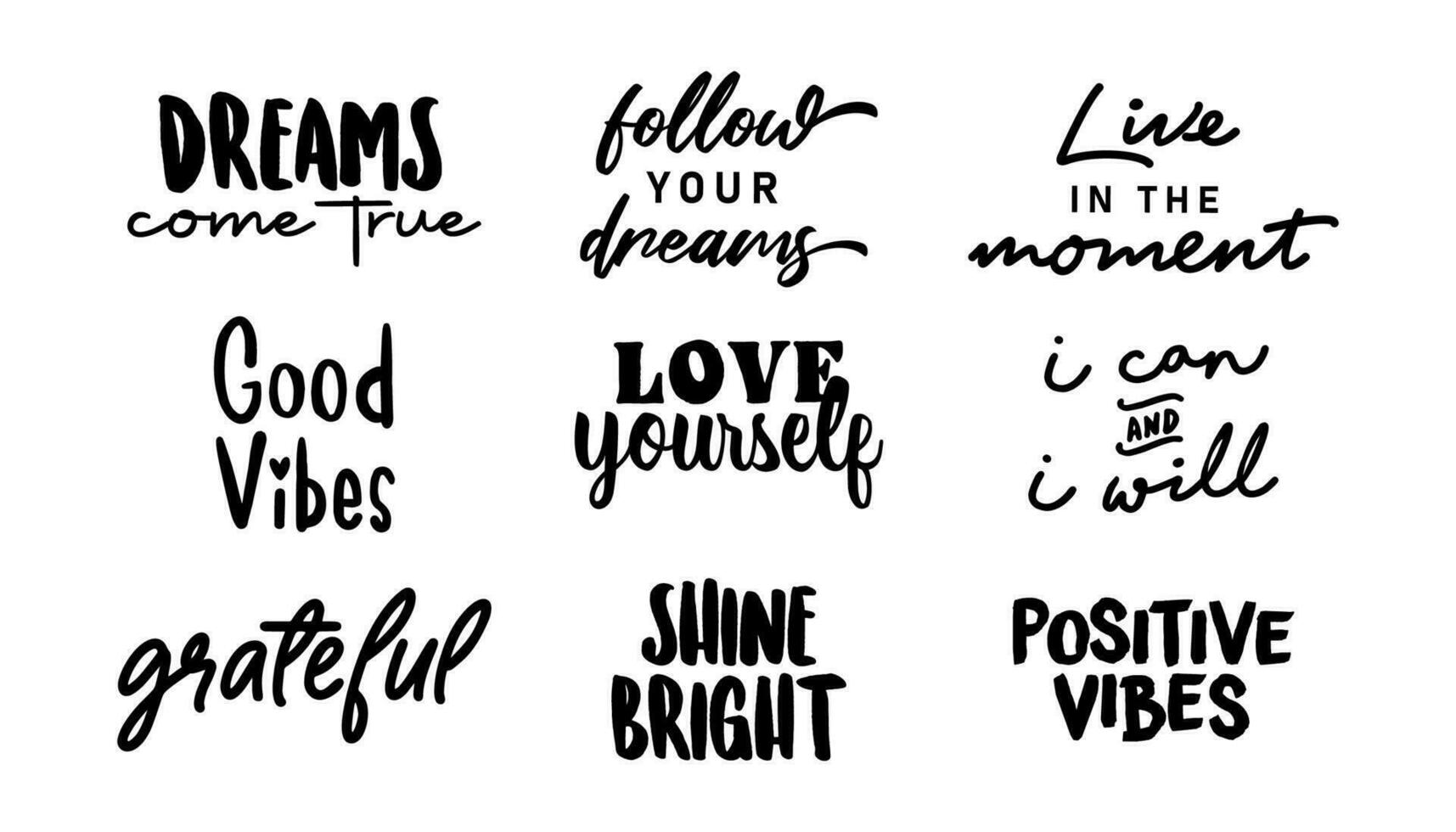 Positive thinking messages. Motivational quotes. Inspirational phrases. Decorative wisdom lettering. vector