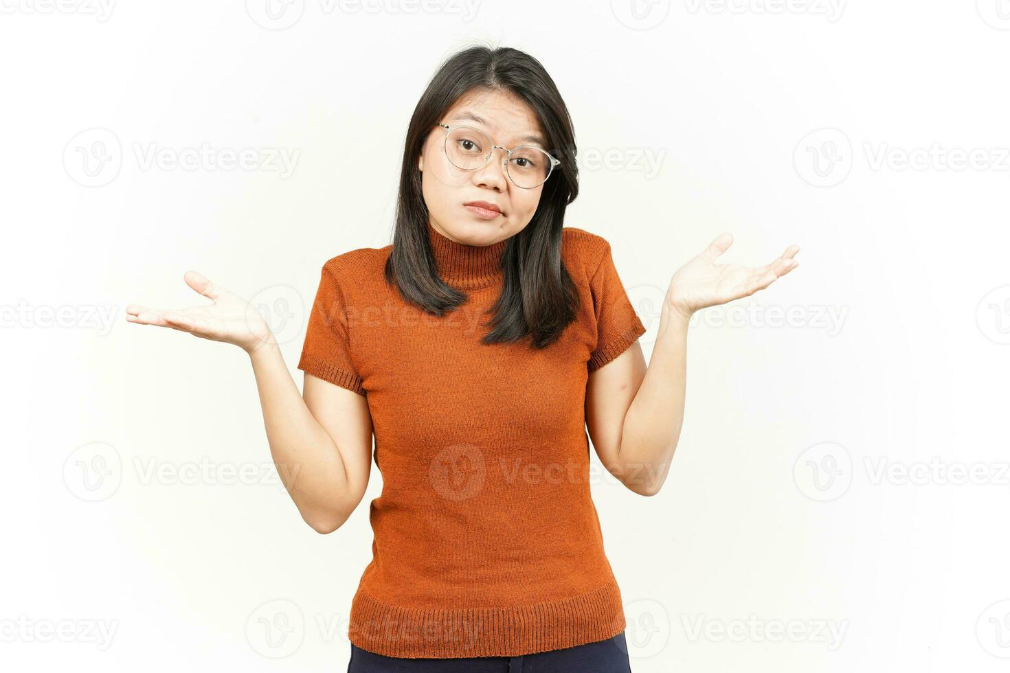 Doubt Confused Gesture Of Beautiful Asian Woman Isolated On White Background photo