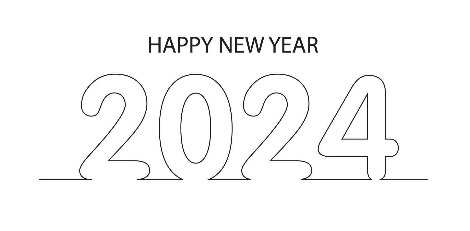 Happy new year 2024 with flat line design vector