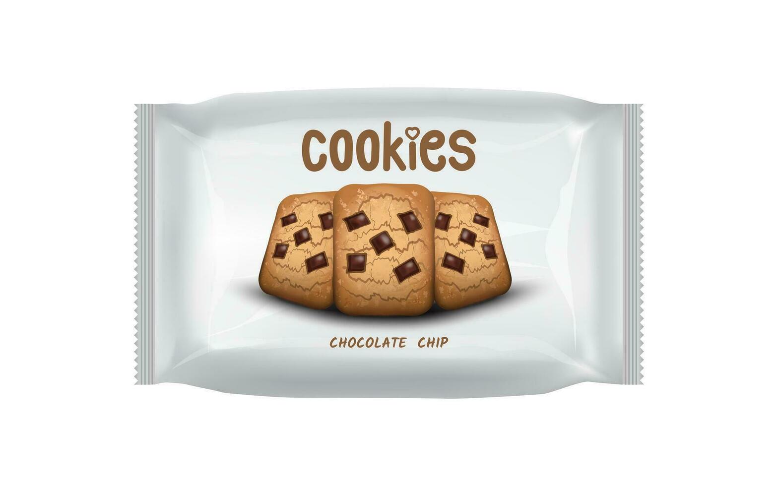 Design packaging template for chocolate chip cookies snack. Vector illustration EPS 10.