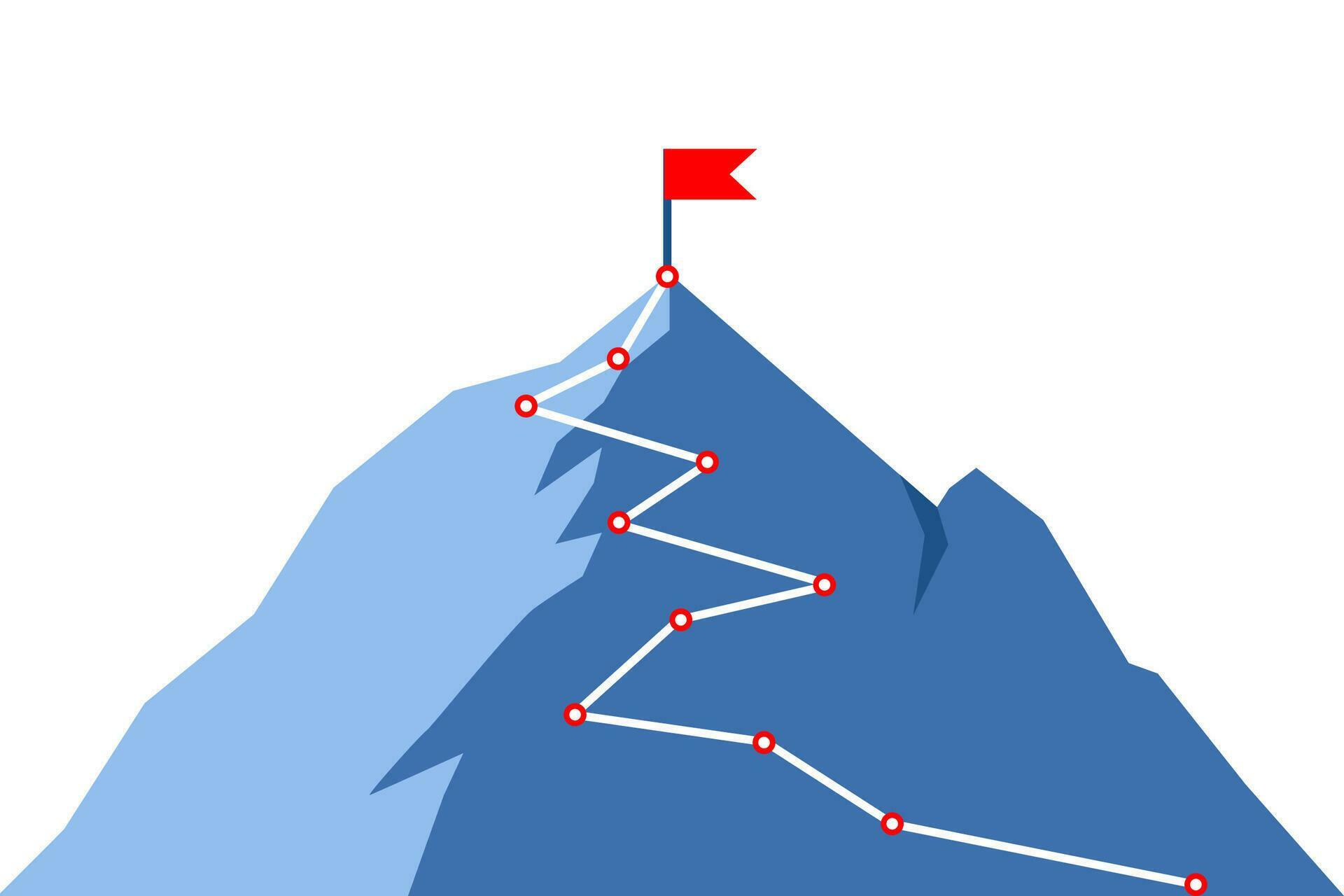 Mountain climbing route to peak. Concept illustration of career, top