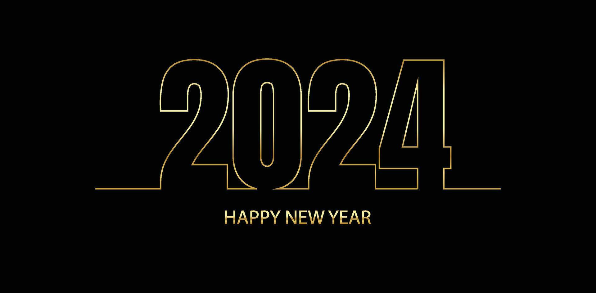 Happy new year 2024 with flat line design vector