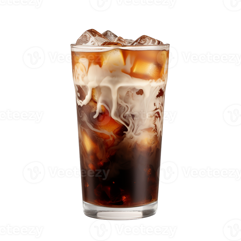 AI generated ice coffee. cocktail with cold coffee, milk and ice. isolated png